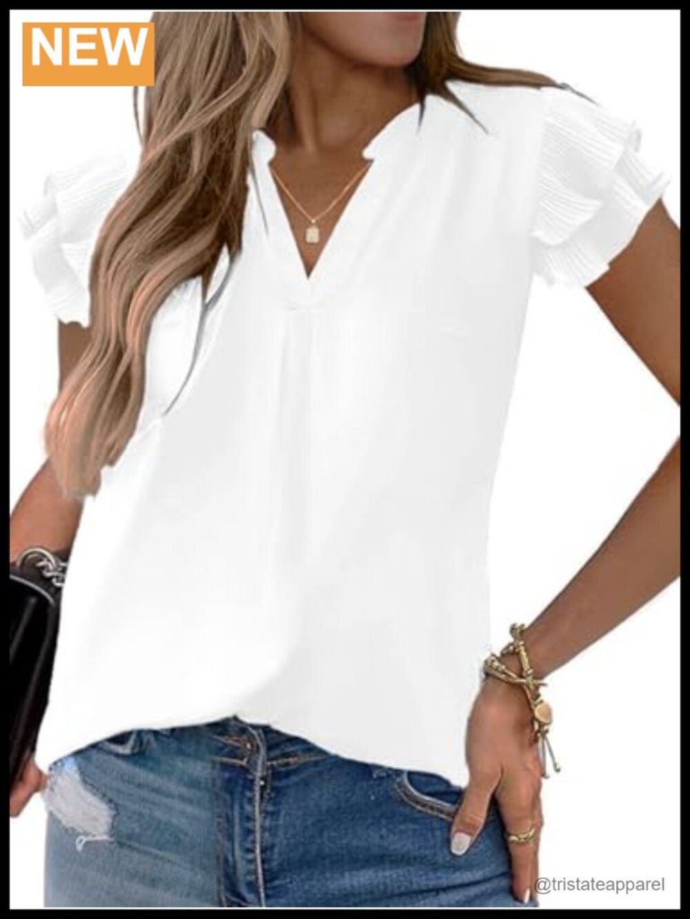 Women's Chiffon V Neck Ruffle Sleeve Blouse Business Casual Work Top